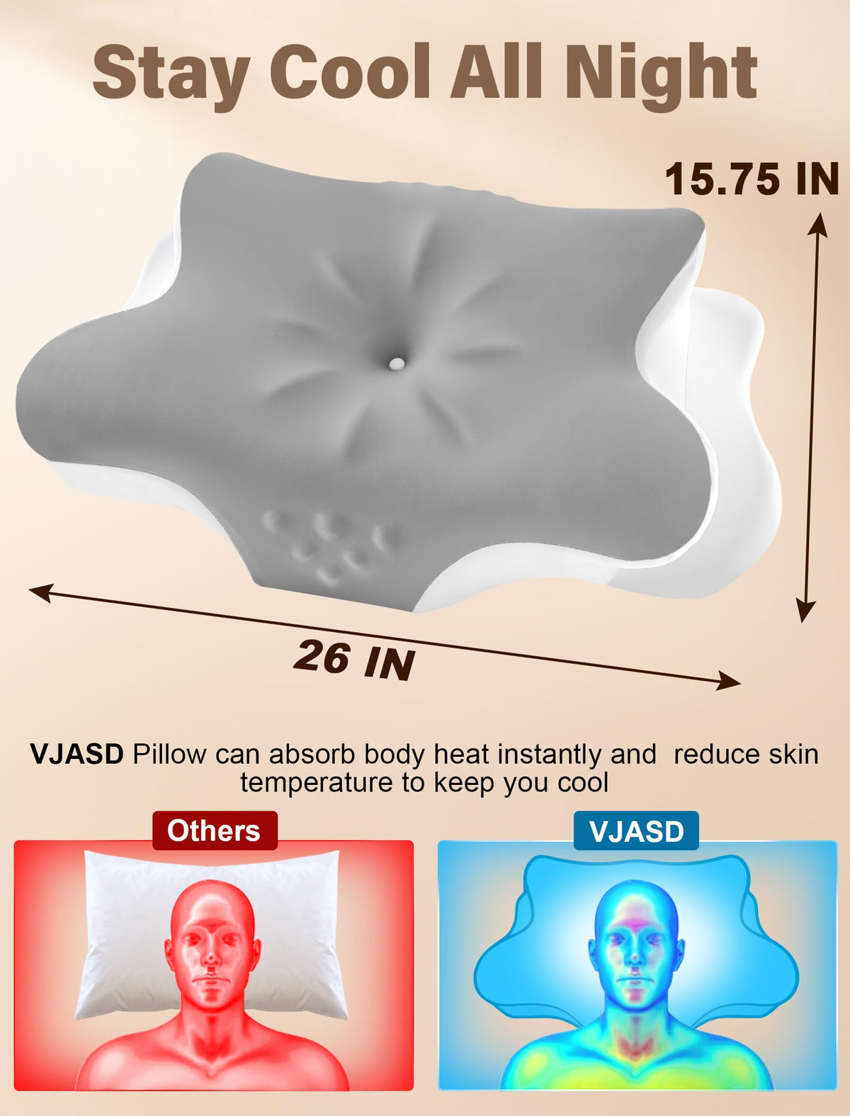 VJASD high-density memory foam core provides durable, responsive neck support.