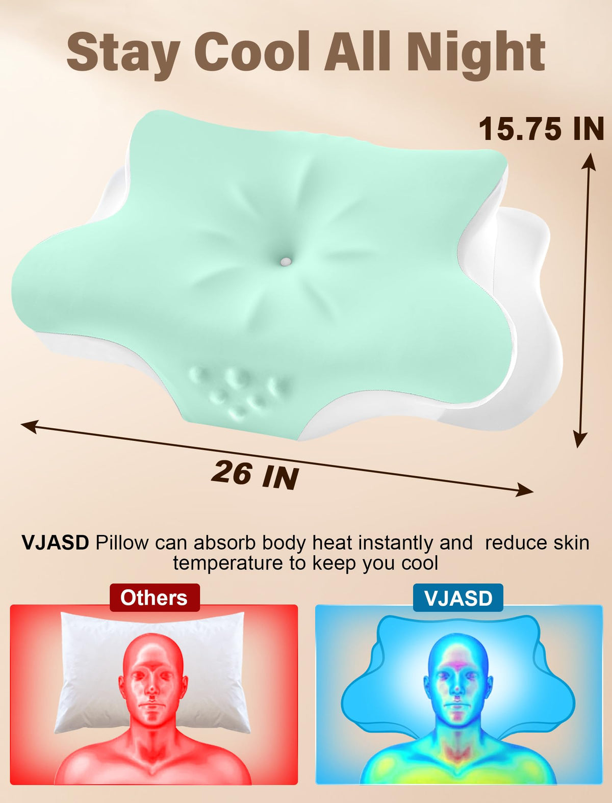 VJASD Cervical Neck Pillow back view highlighting neck alignment for back sleepers.
