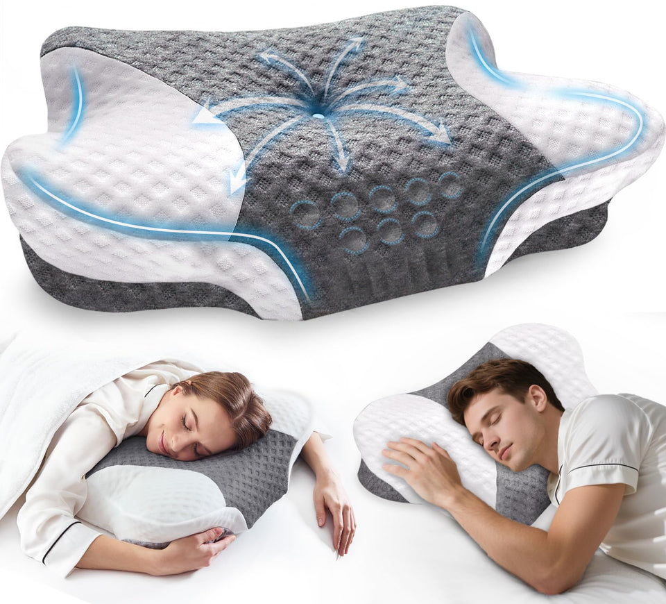 VJASD cervical neck pillow memory foam core for supported alignment while sleeping.
