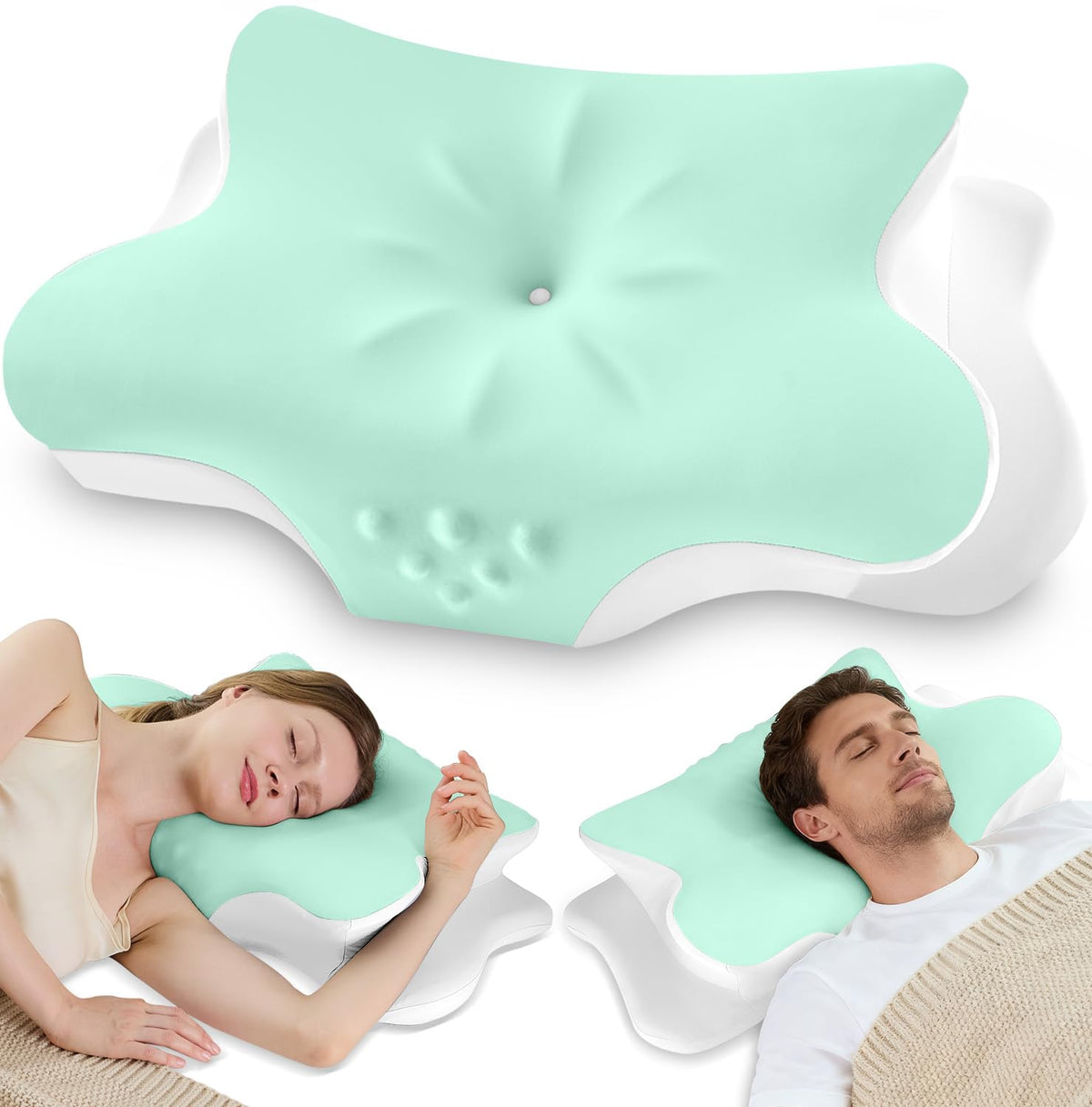 VJASD Cervical Neck Pillow side view showing ergonomic support for side sleepers.