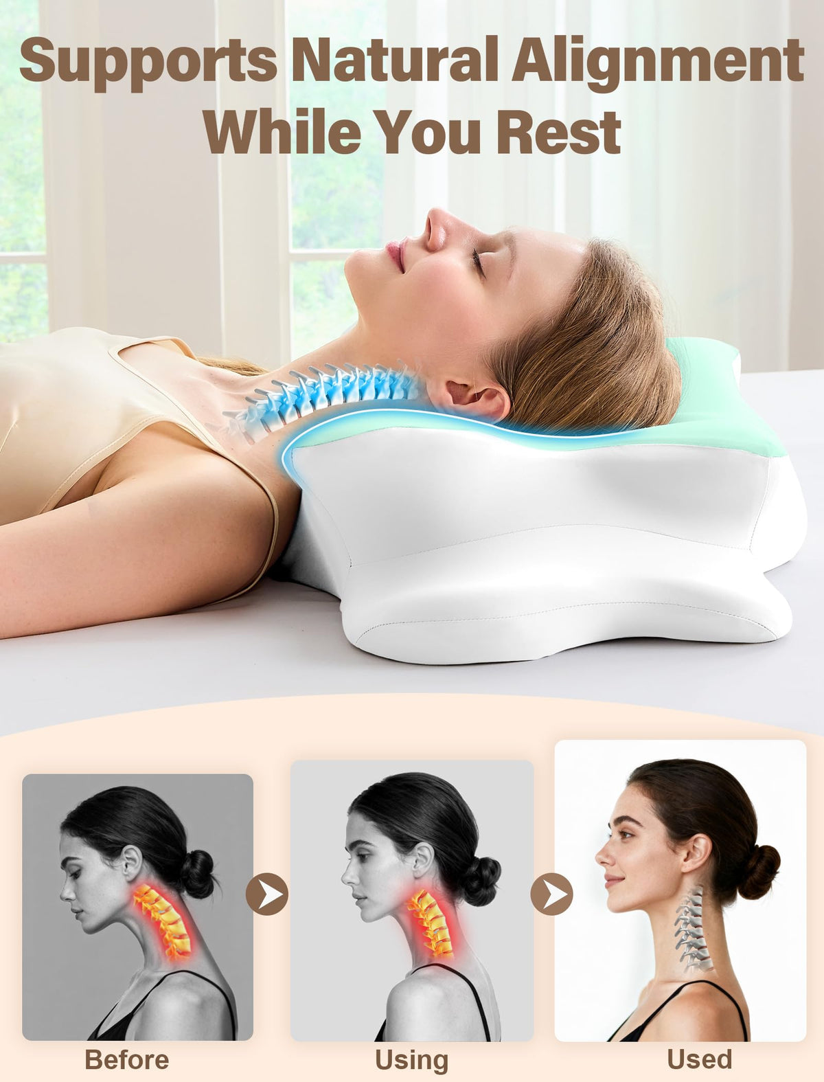 VJASD Cervical Neck Pillow wing areas providing cheek and shoulder comfort.