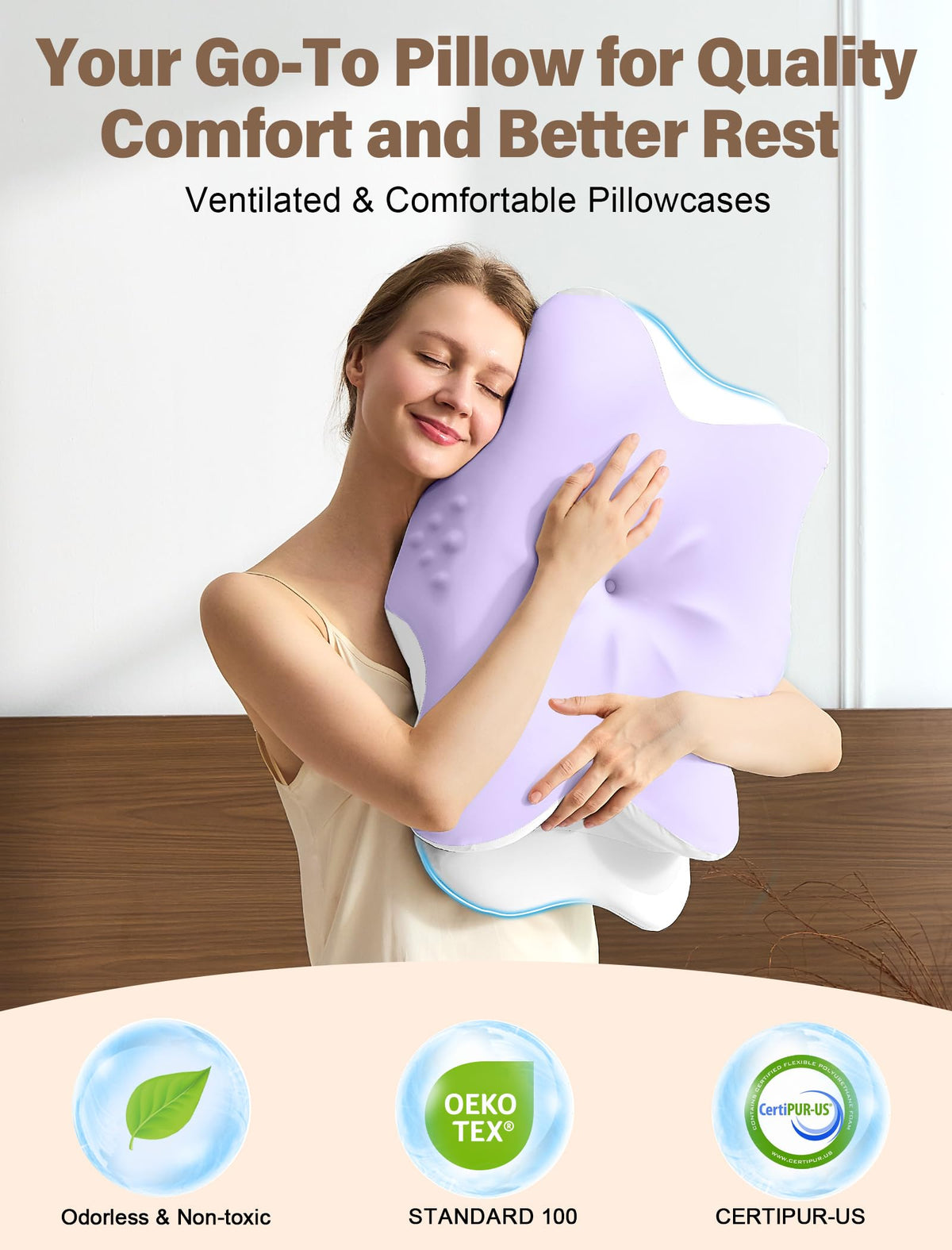 VJASD side-sleeper wings provide extra cheek and shoulder comfort.