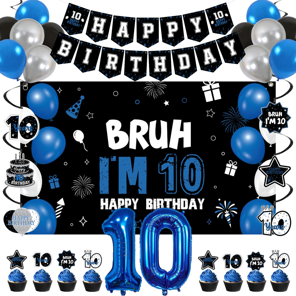 Vlipoeasn 10th birthday backdrop bruh I'm 10 ready for quick party setup.