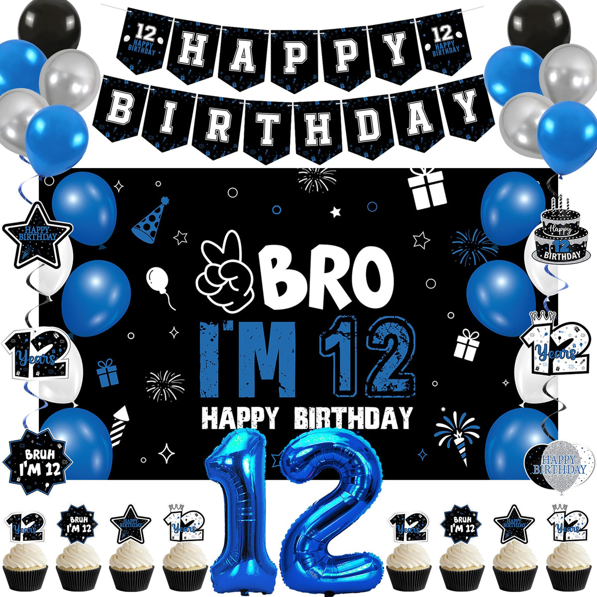 Vlipoeasn 12th birthday backdrop banner adds festive flair to any party wall.