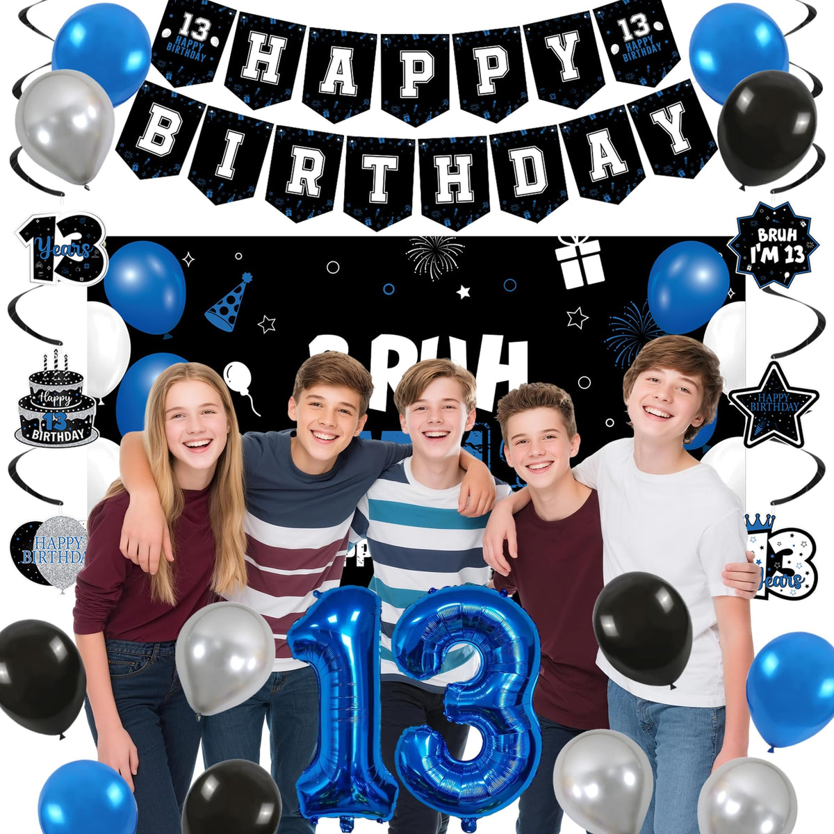 Vlipoeasn black blue decor theme fits teen parties.
