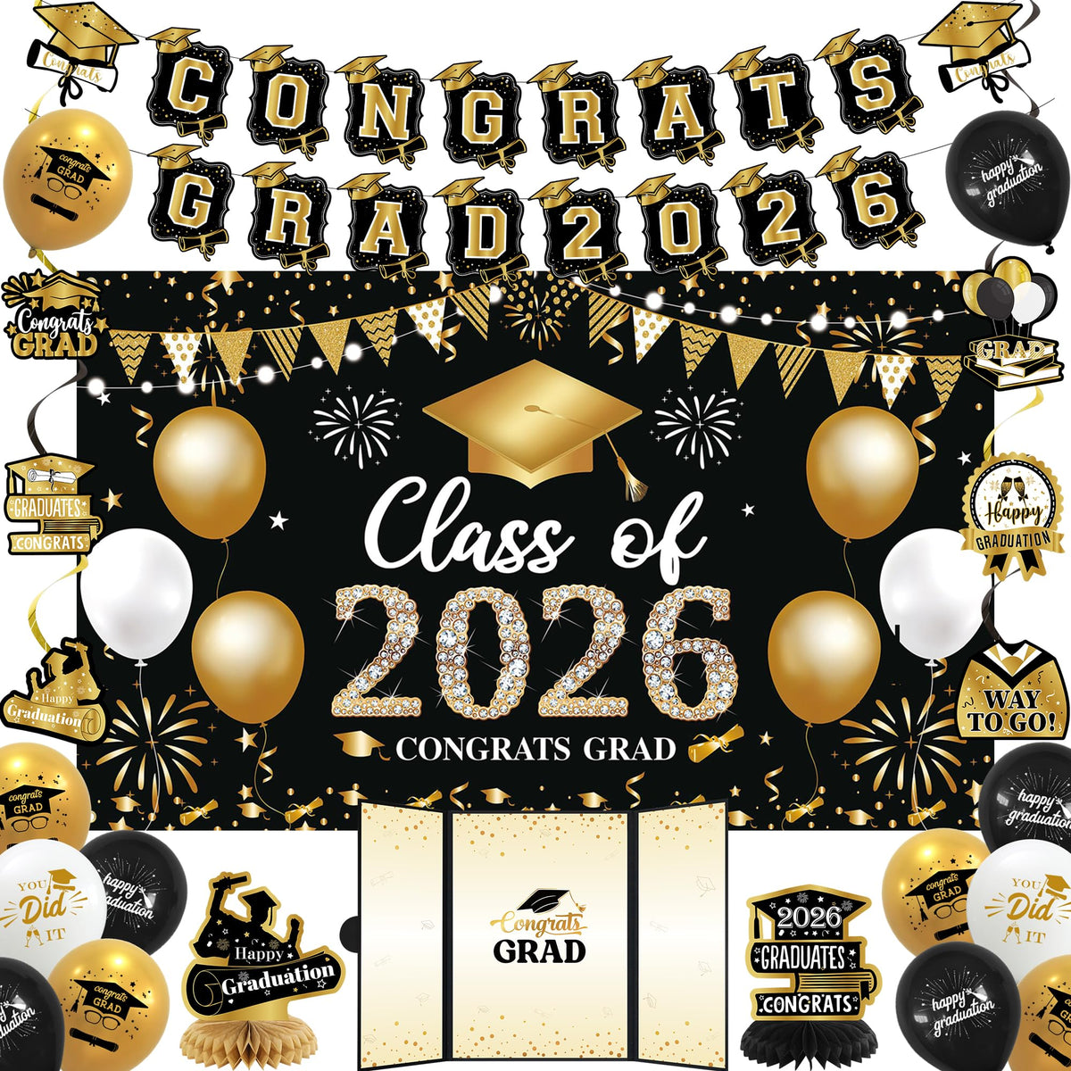Vlipoeasn black gold 2026 backdrop for striking graduation photos