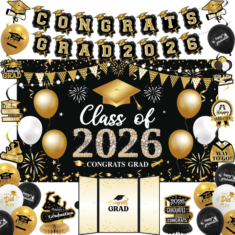 Vlipoeasn black gold 2026 backdrop for striking graduation photos