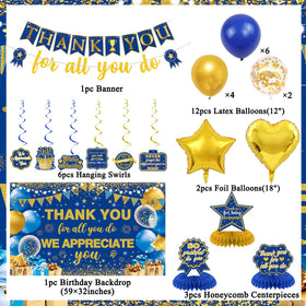 Vlipoeasn blue gold foil balloons elevate the party atmosphere.
