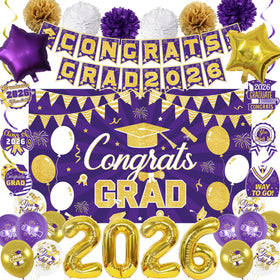 Vlipoeasn class of 2026 backdrop purple and gold for memorable graduation photos