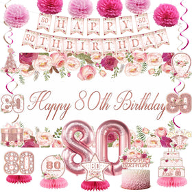 Vlipoeasn Flower 80th backdrop with rose gold tones for elegant party photos.
