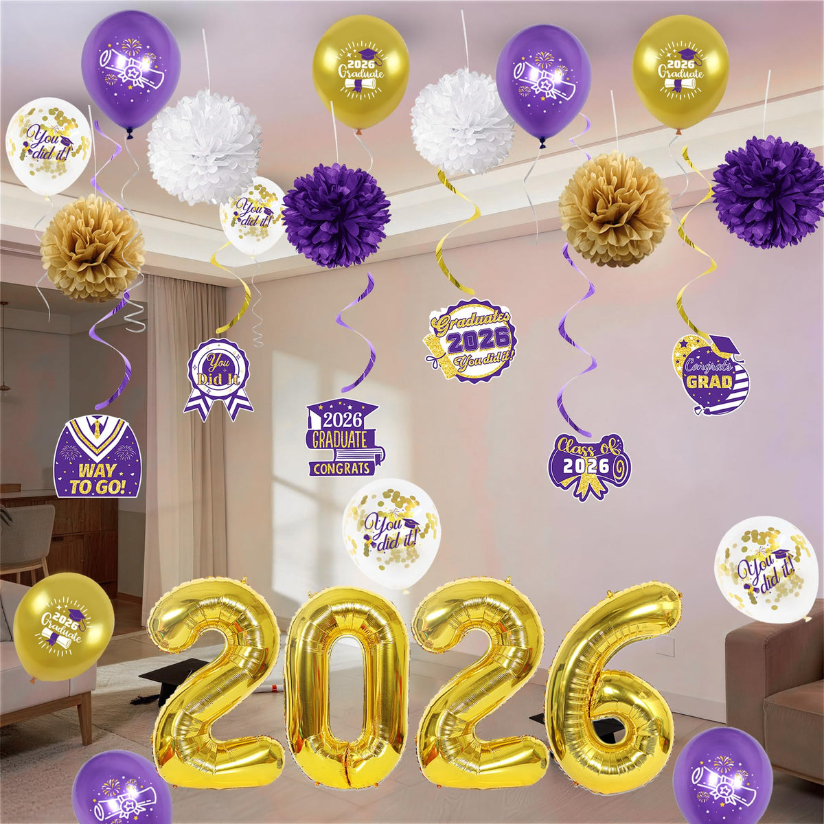 Vlipoeasn foil balloons featuring 2026 and stars create a bold focal point