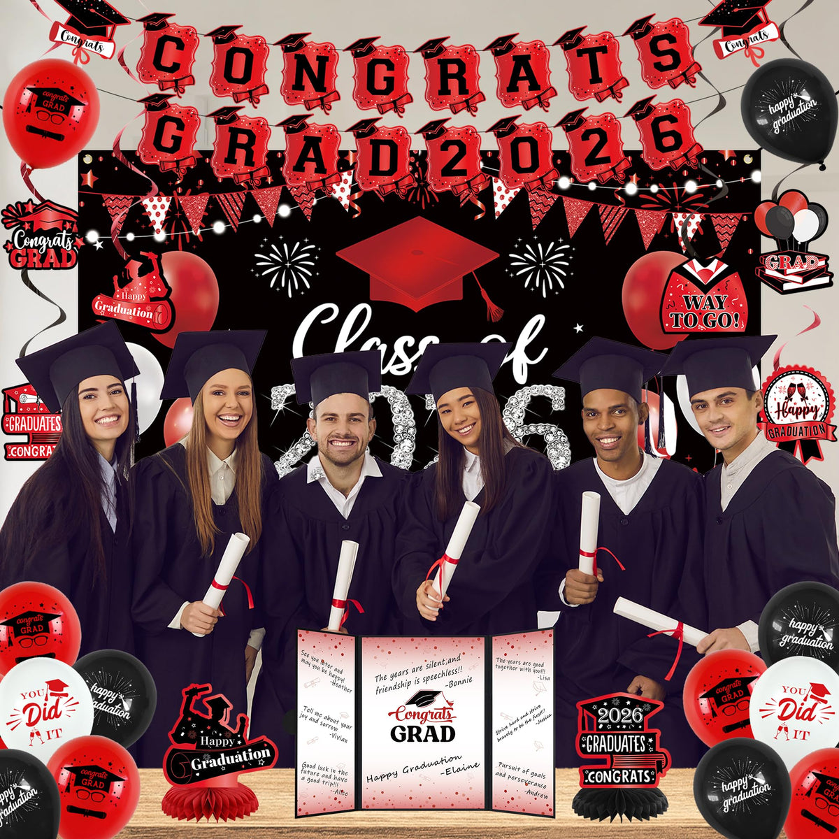 Vlipoeasn grad decoration kit makes quick, photo-ready set-ups