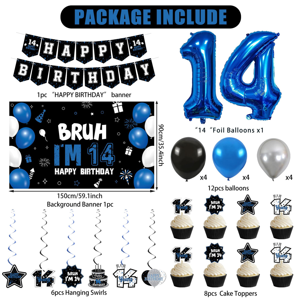 Vlipoeasn happy-birthday-banner enhances black-blue party decor
