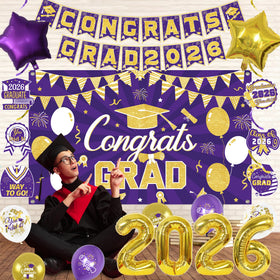 Vlipoeasn latex balloons in purple, gold, and confetti