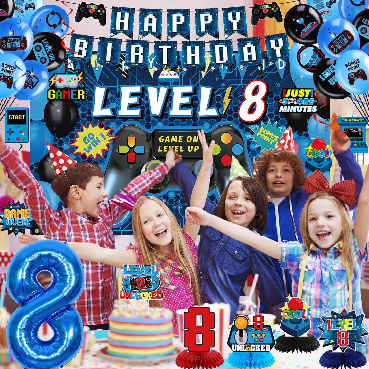 Vlipoeasn number 8 foil balloon provides a bright birthday accent