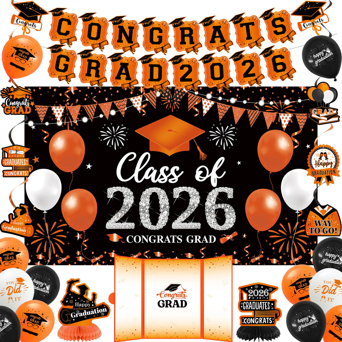 Vlipoeasn orange 2026 backdrop banner for bold graduation photos