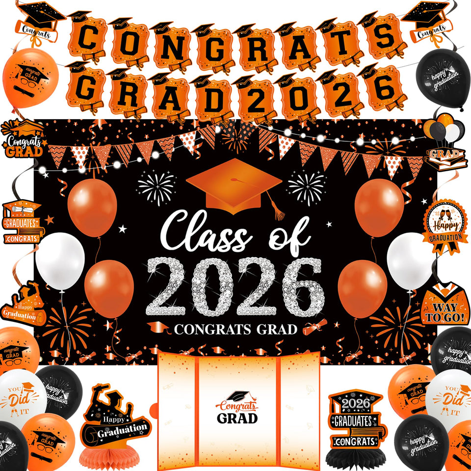 Vlipoeasn orange 2026 backdrop banner for bold graduation photos