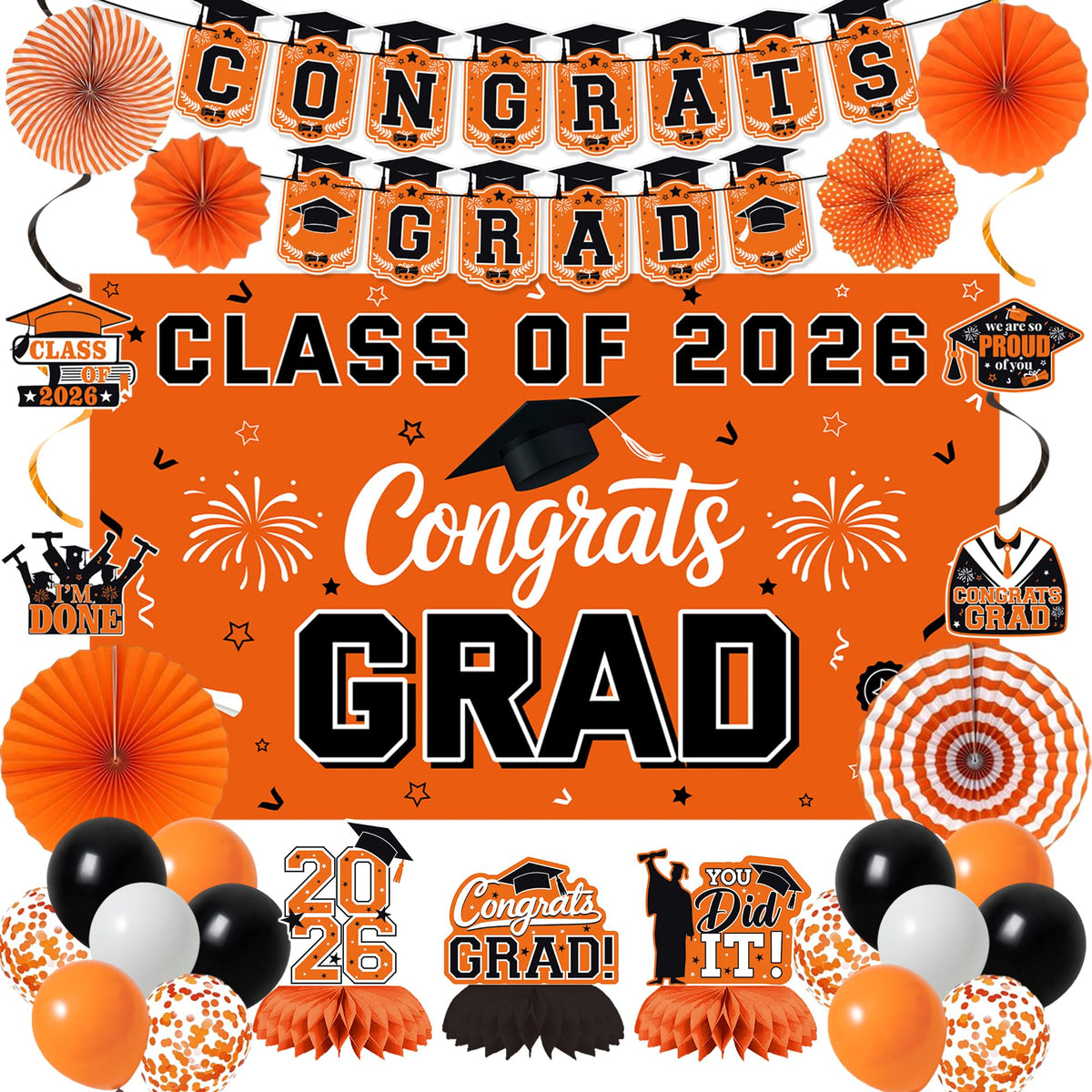Vlipoeasn orange class of 2026 banner, bold centerpiece for graduation decor