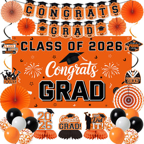 Vlipoeasn orange class of 2026 banner, bold centerpiece for graduation decor