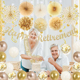 Vlipoeasn 12-inch gold dot paper fans brighten any backdrop.