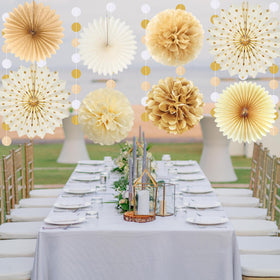 Vlipoeasn 8-inch white paper fans offer clean contrast and balance.