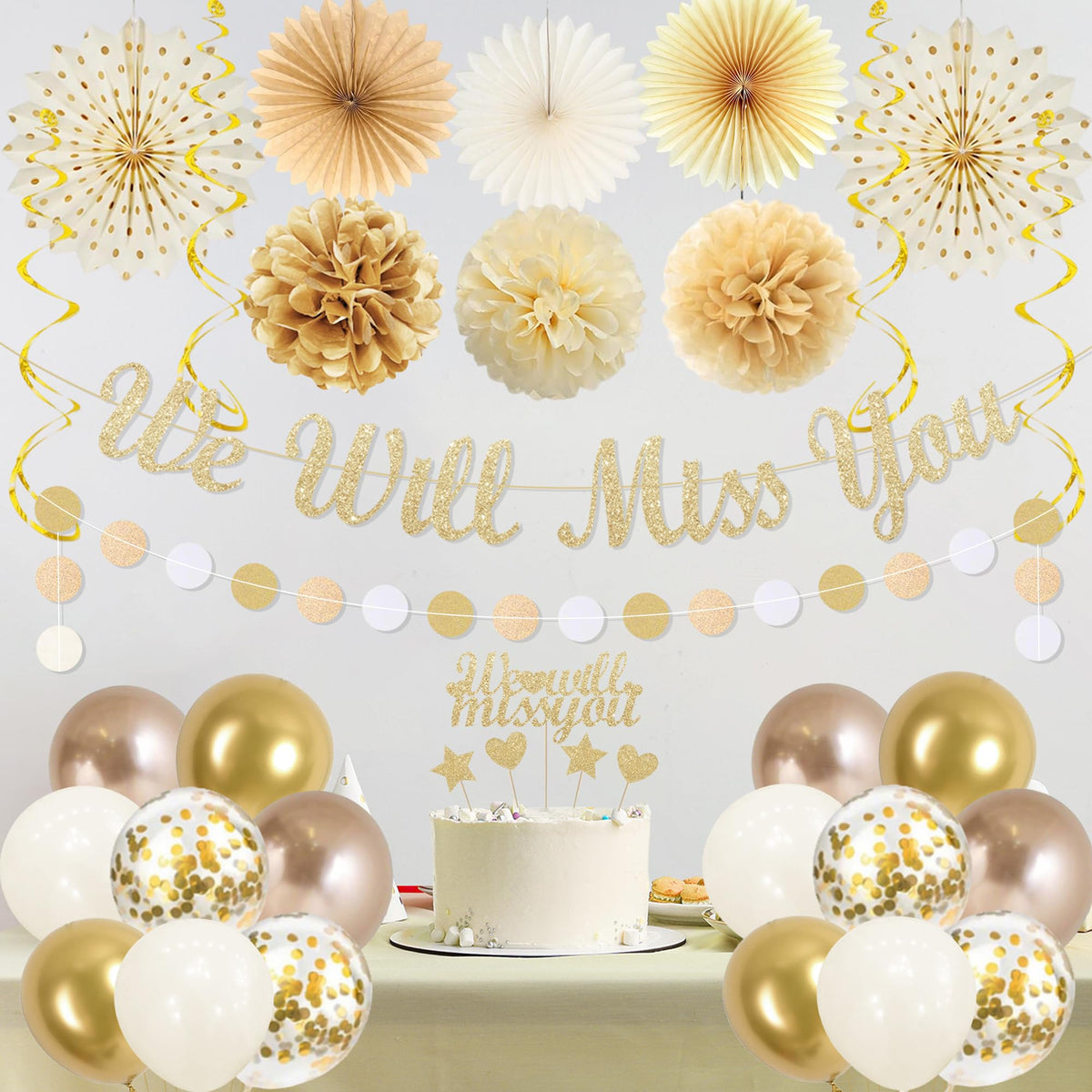 Vlipoeasn gold polka dot paper fans create a festive focal point