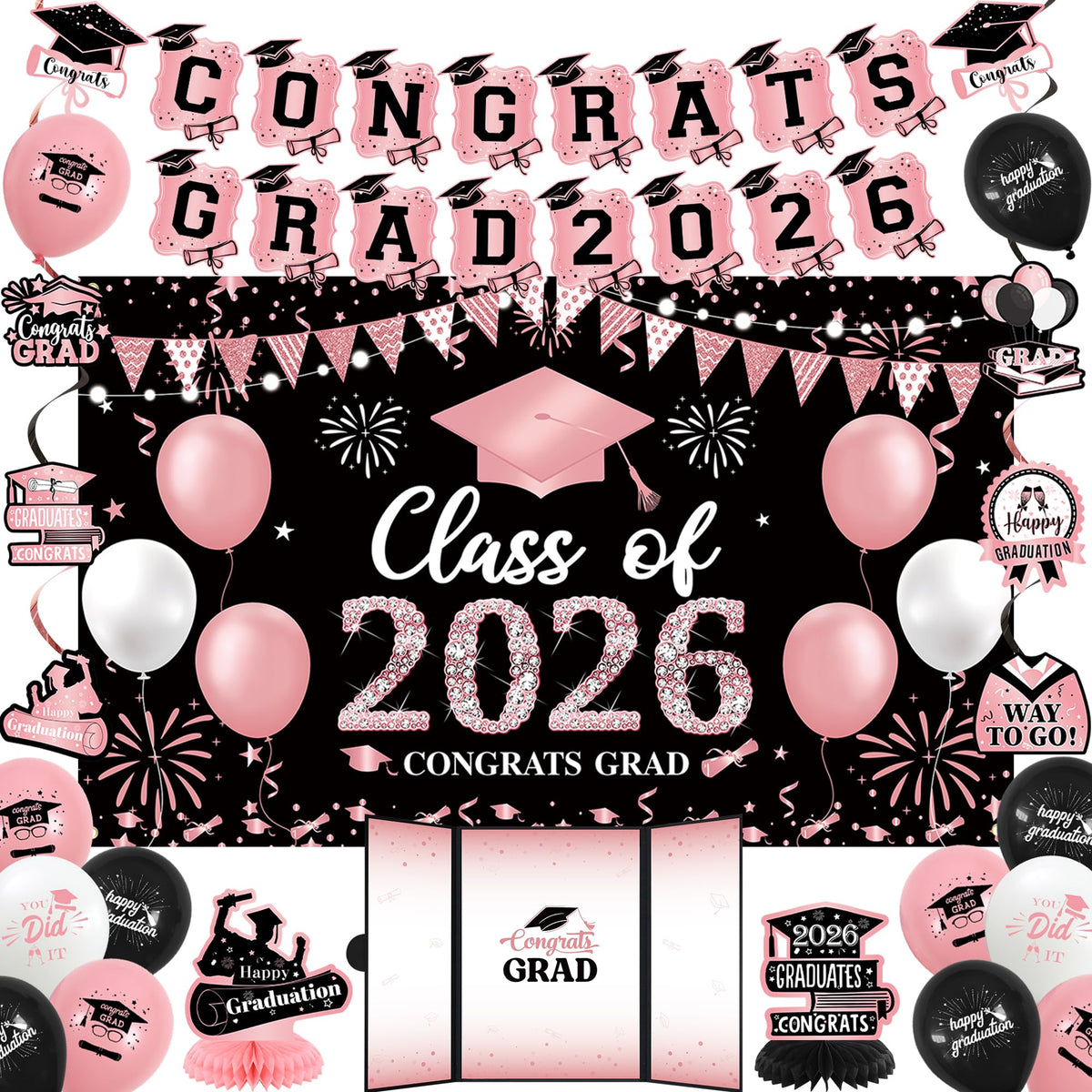 Vlipoeasn pink 2026 backdrop as the centerpiece for graduation photos