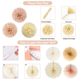 Vlipoeasn Pompoms in gold pink create festive texture.