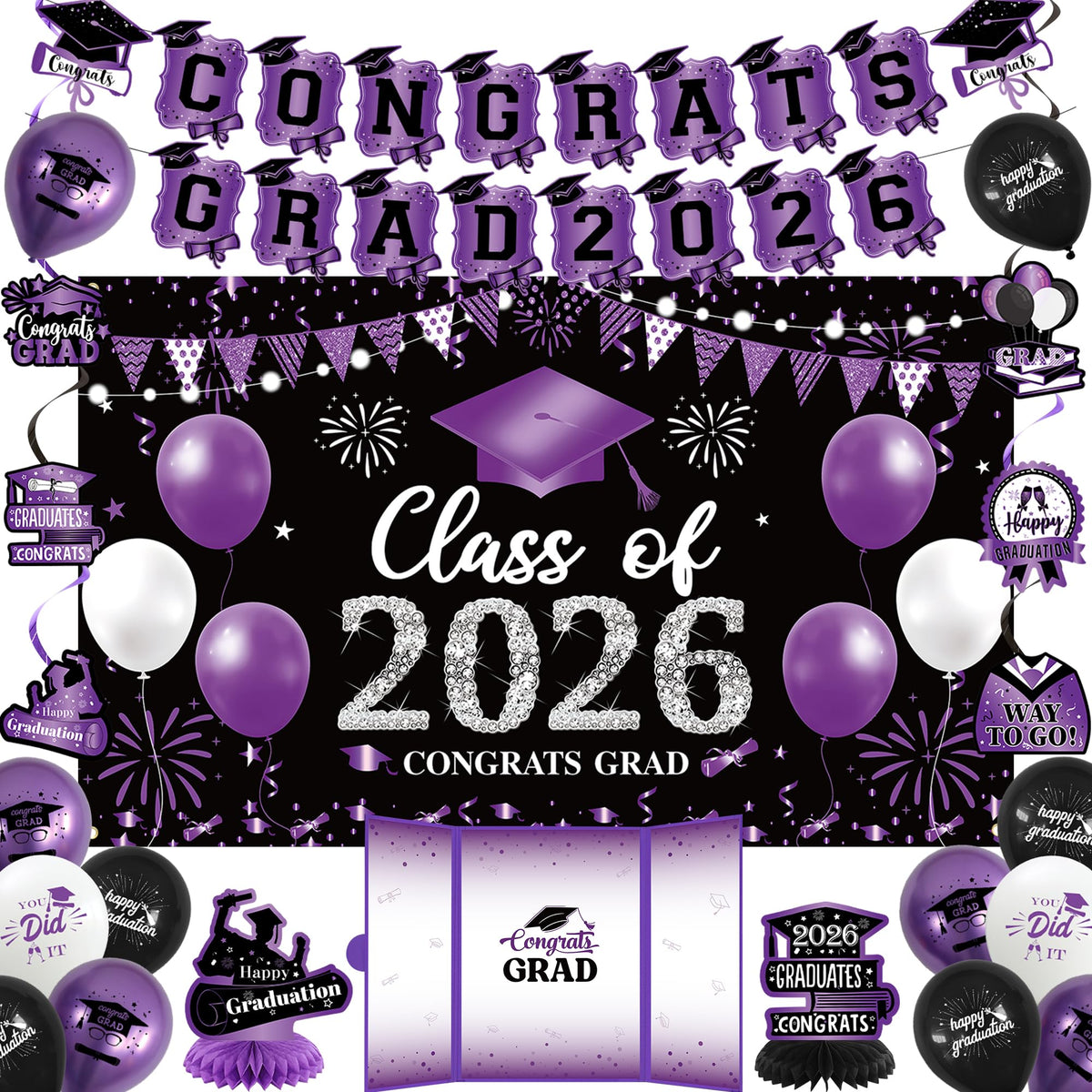 Vlipoeasn purple 2026 backdrop ideal for memorable graduation photos