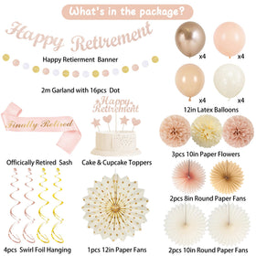 Vlipoeasn Rose gold Happy Retirement cake topper adds a celebratory touch.