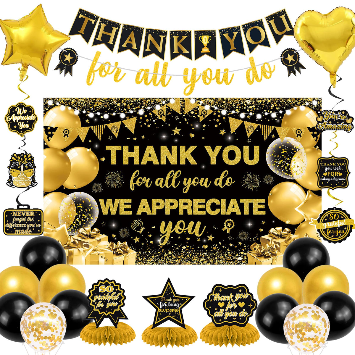 Vlipoeasn we appreciate you banner backdrop perfect for office celebrations.