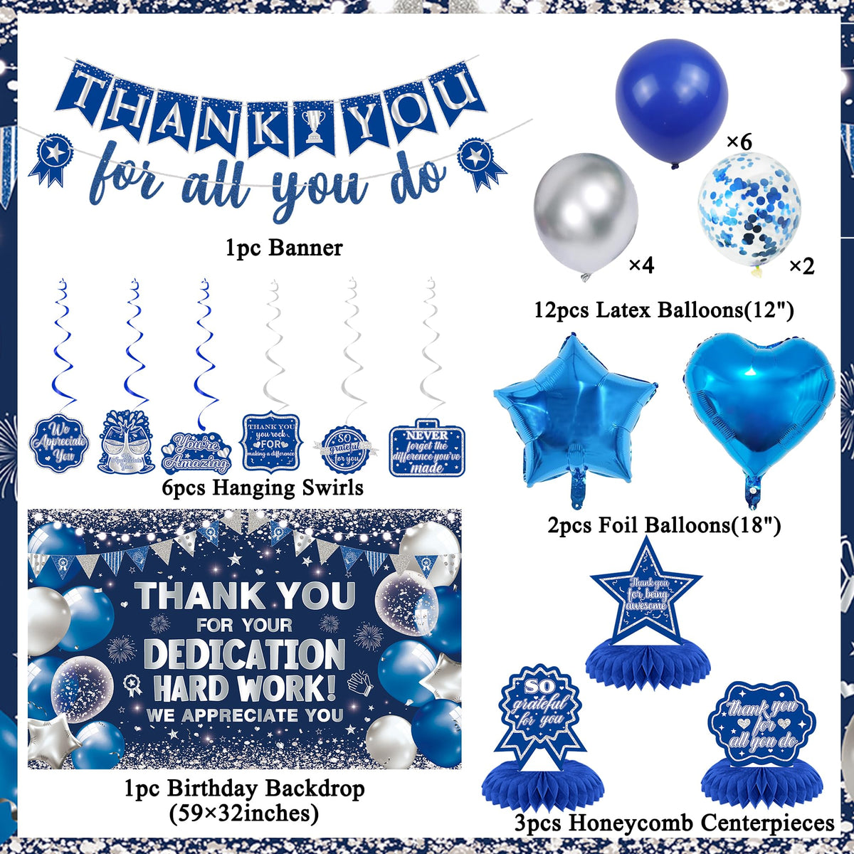 Vlipoeasn foil balloons in blue and silver add festive flair to celebrations.