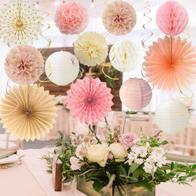 Vlipoeasn white 8in lanterns brighten ceiling decor and mood.