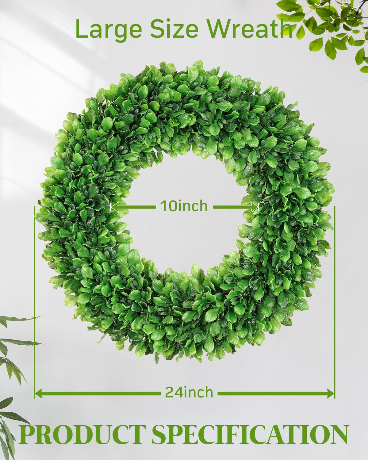 Vlorart boxwood wreath closeup leaves convey natural texture and UV-resistant realism