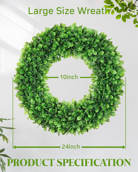 Vlorart boxwood wreath closeup leaves convey natural texture and UV-resistant realism