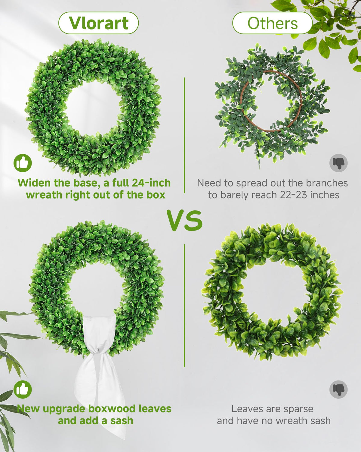 Vlorart boxwood wreath door hanger ready for quick front-door decorating