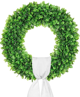 Vlorart boxwood wreath front view 24 inch shows lifelike leaves for year-round decor