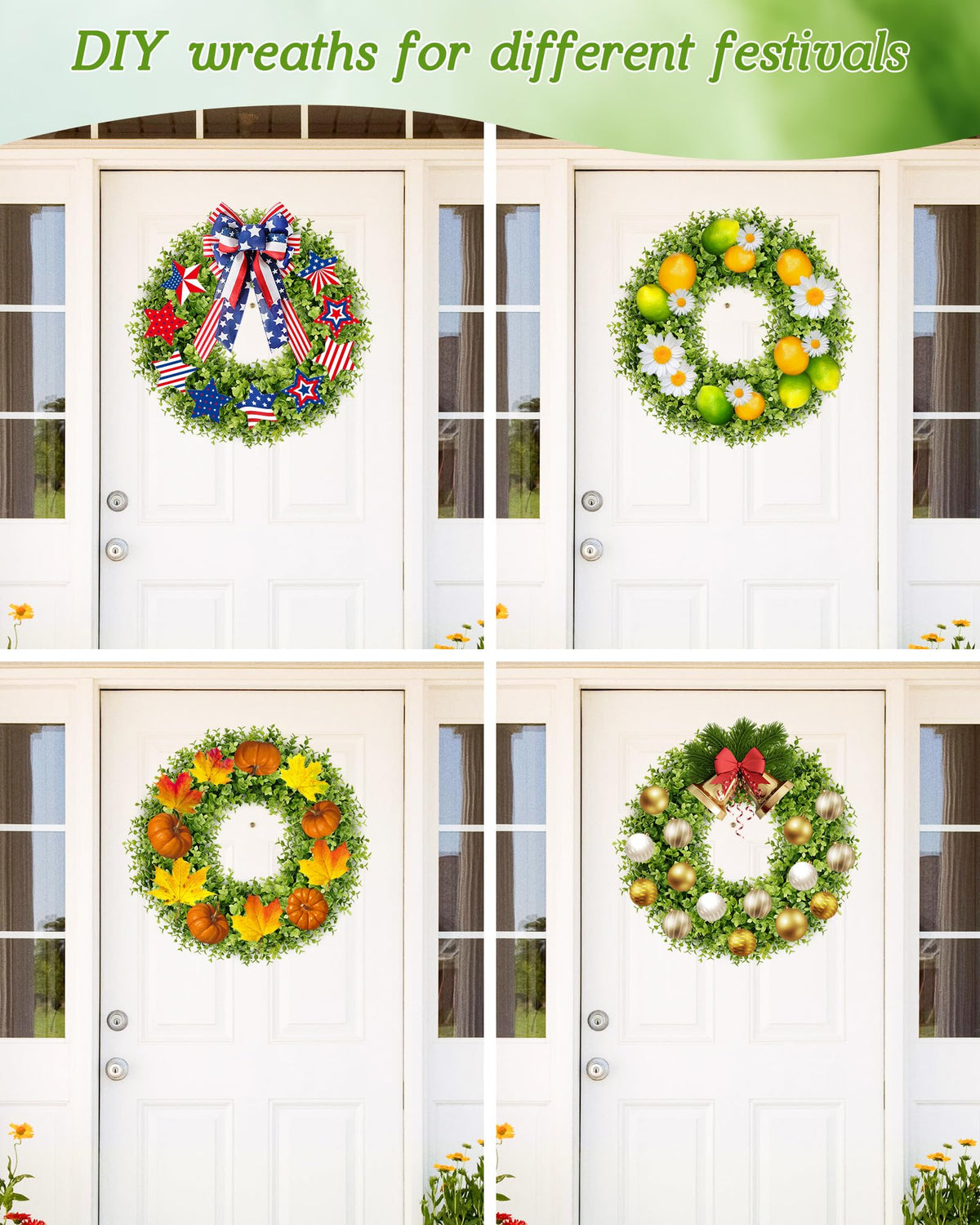 Vlorart boxwood wreath designed for indoor-outdoor use remains vibrant