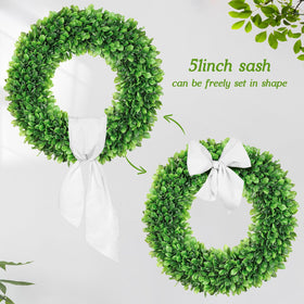 Vlorart boxwood wreath indoors living room setup showcases versatile, long-lasting greenery