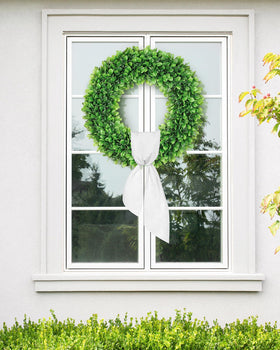 Vlorart boxwood wreath side view 24 inch highlights slim profile for doorway or wall display