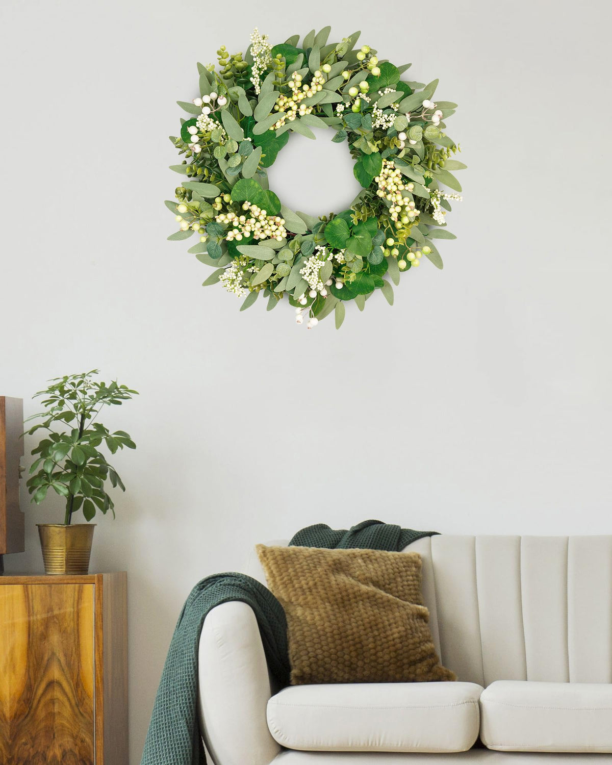 Vlorart close-up of eucalyptus leaves and boxwood for natural detail.