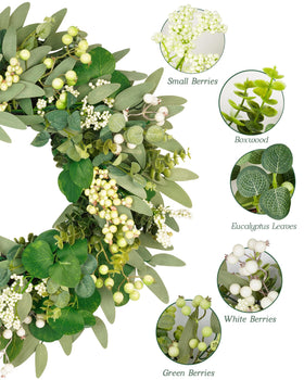 Vlorart handmade greenery wreath detail shows lifelike leaves.