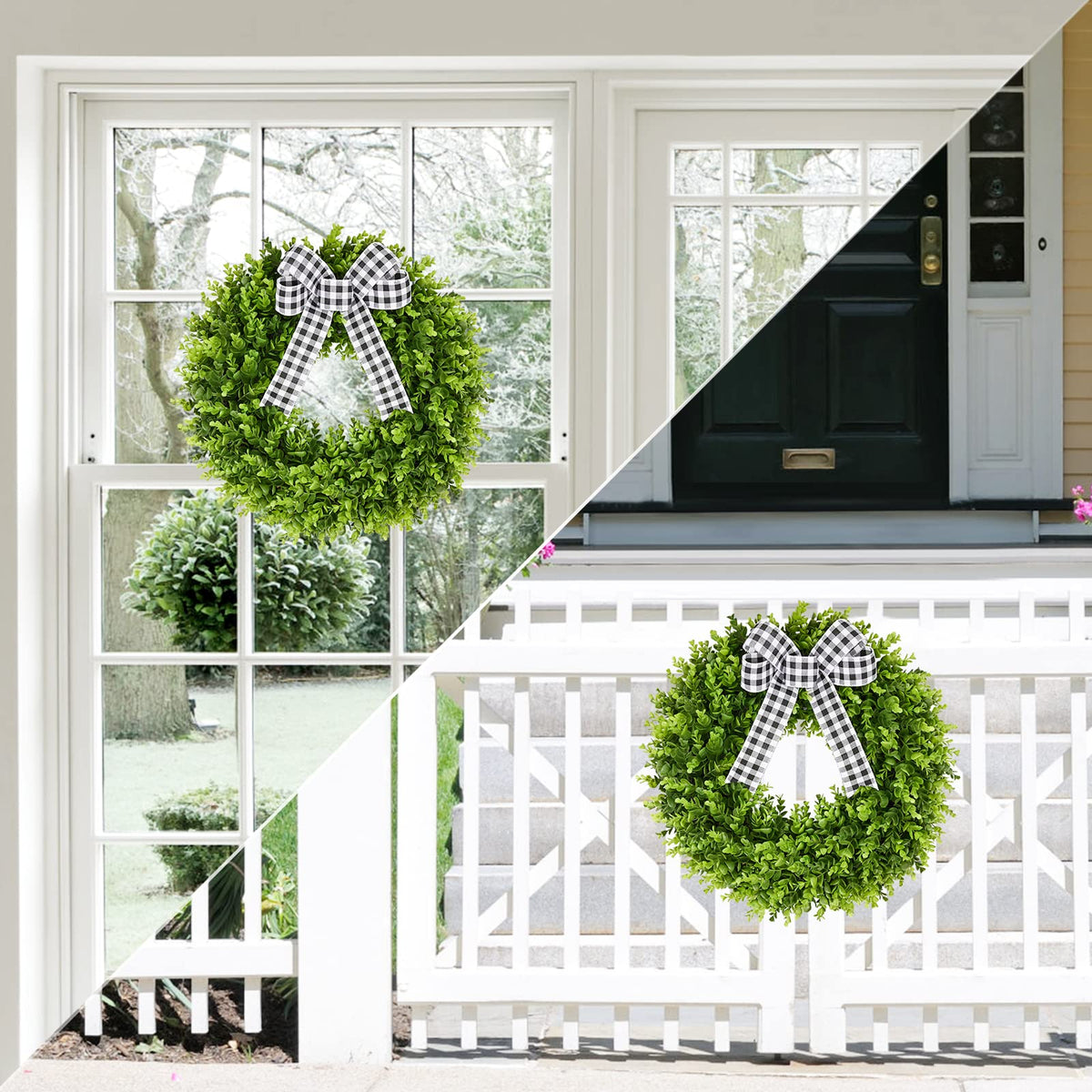 Porch setup featuring Vlorart wreath creates inviting entry.