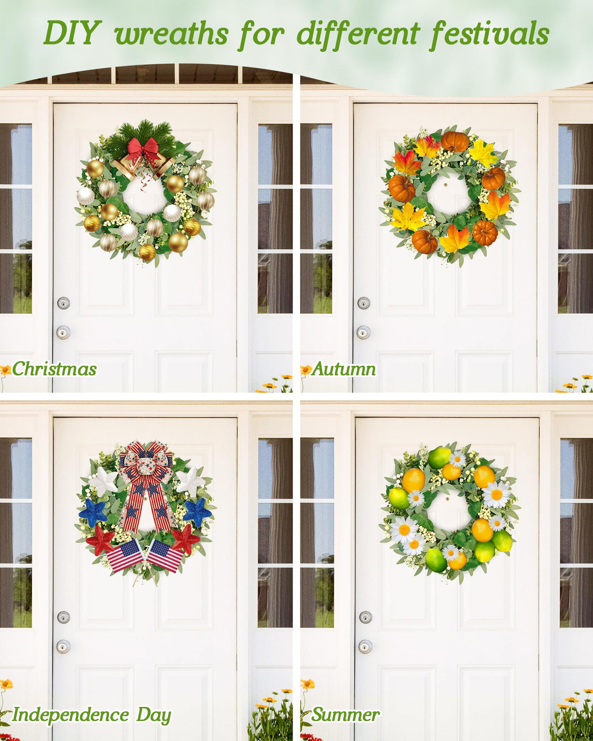 Vlorart wreath can transform into a Christmas wreath with red bow.