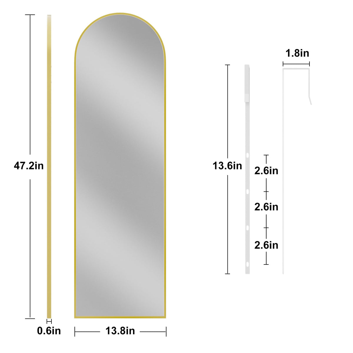 Vlush wall-mount full-length mirror with gold frame for bedroom styling.