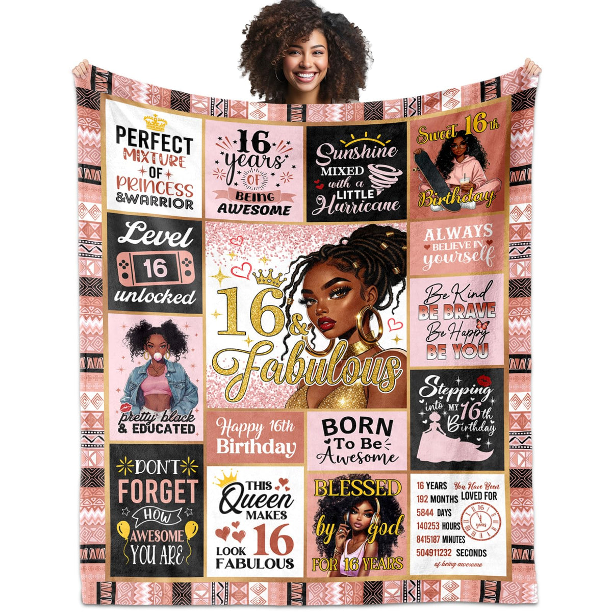 VMASUEY african american 16th birthday blanket, vibrant colors for cozy celebration