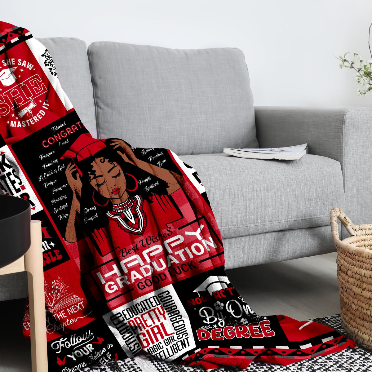 VMASUEY African American graduate with blanket for a memorable milestone celebration