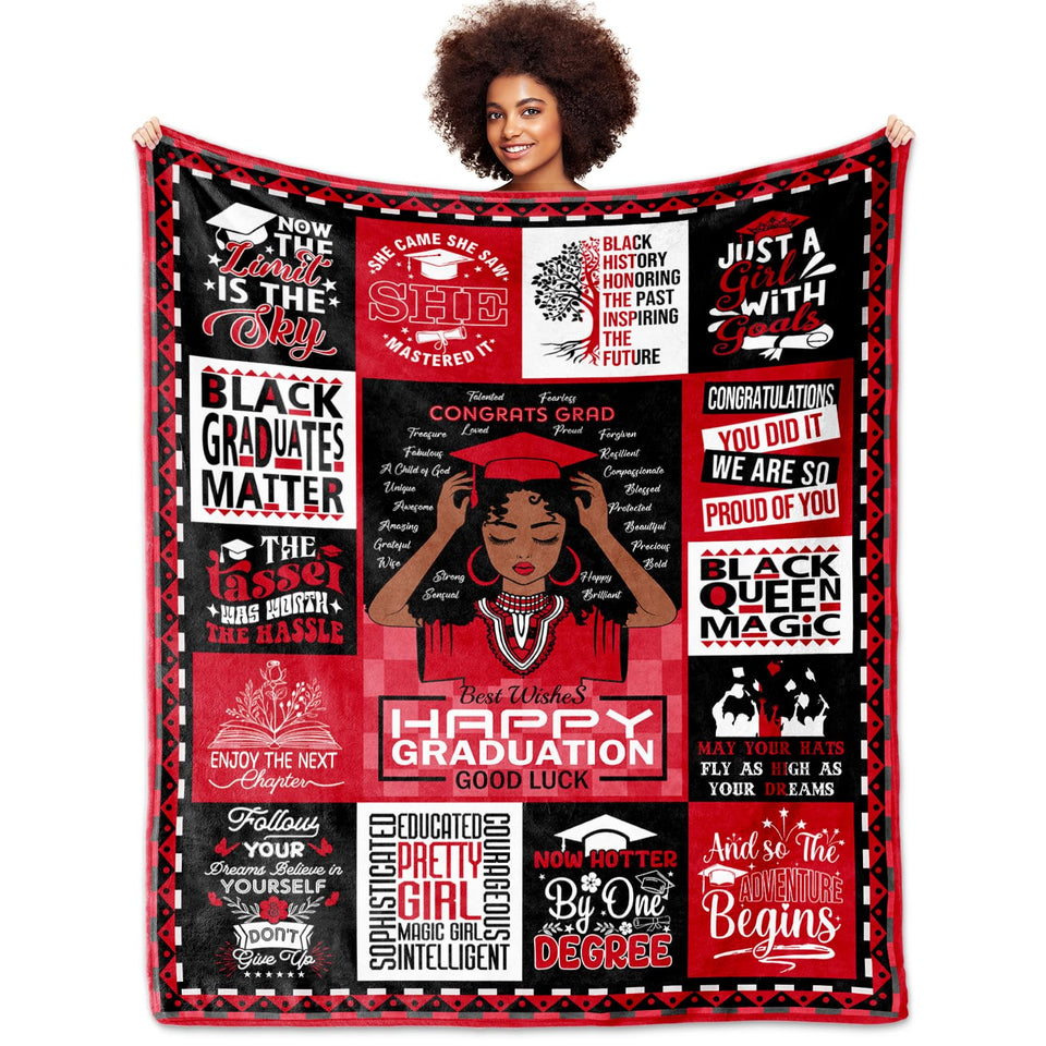 VMASUEY graduation blanket flatlay showing soft fleece and size 60 by 50 inches for cozy celebrations