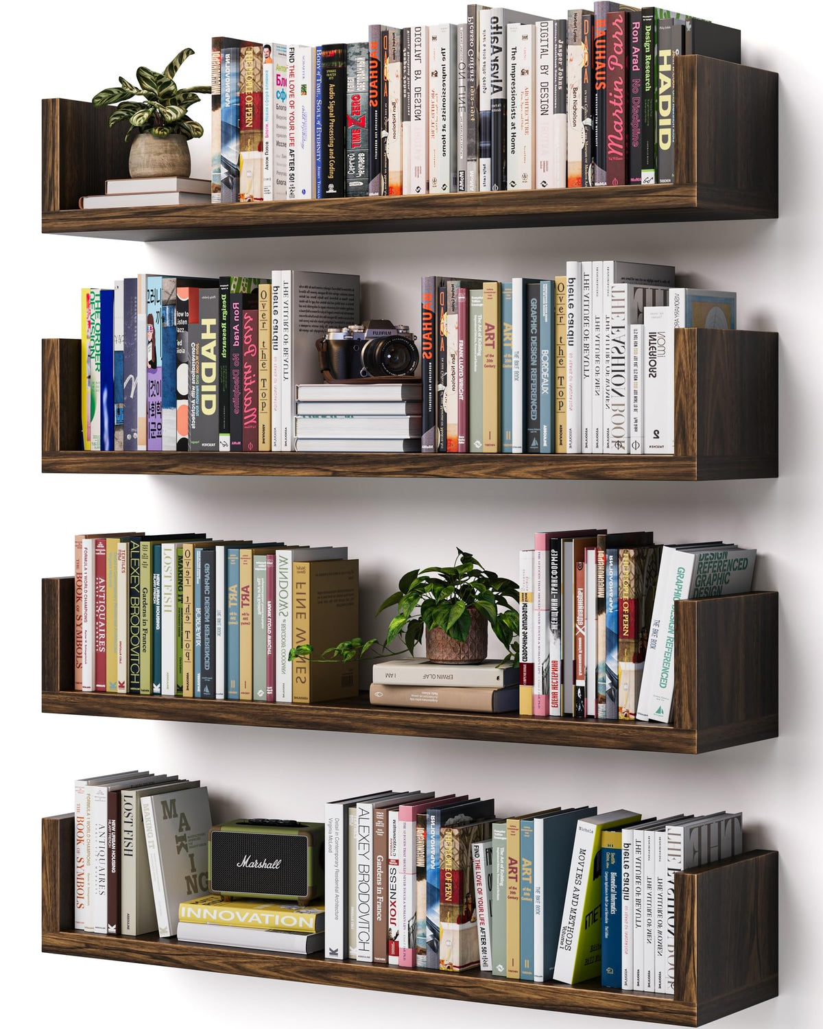 VMROF wall bookshelf with a U-shaped profile highlighting warm wood grain for a neat display