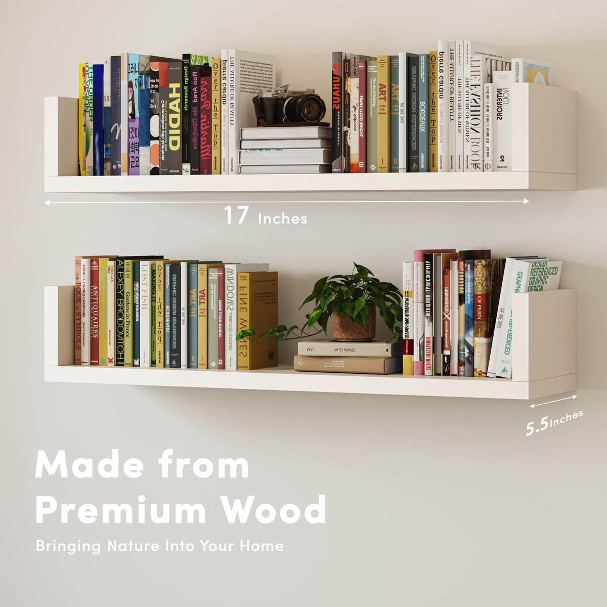 VMROF floating look wall shelf showing bracket free, minimalist appearance